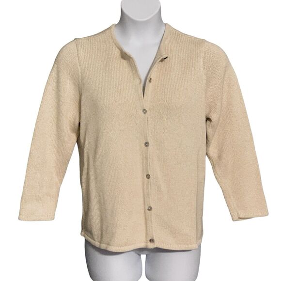 Vintage L.L. Bean Cardigan Sweater Plus Size 1X Oatmeal Heavyweight Cabin Cotton - Picture 1 of 9